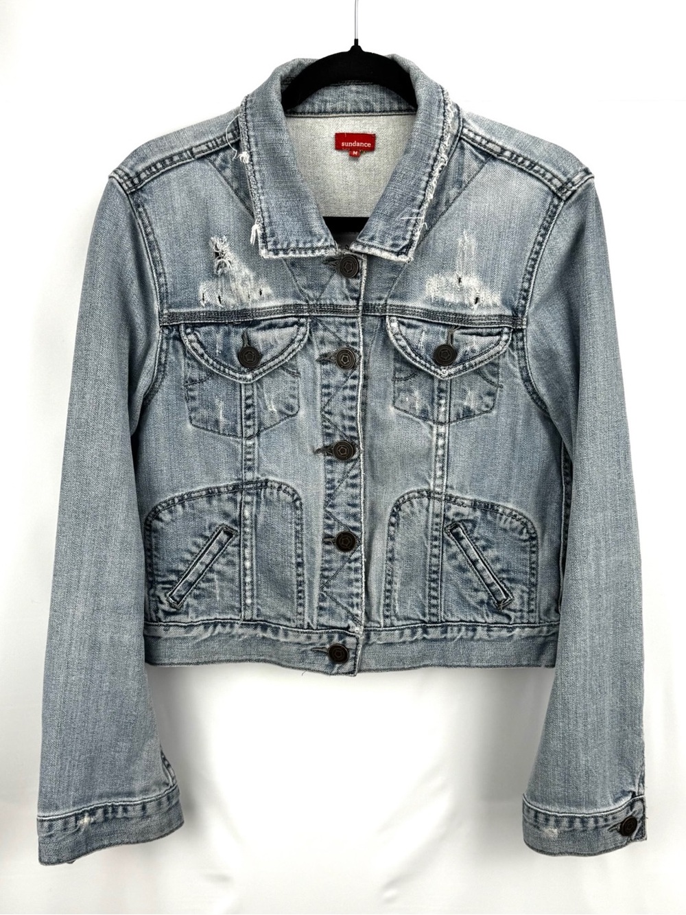 Sundance Light Blue Distressed Denim Jean Jacket